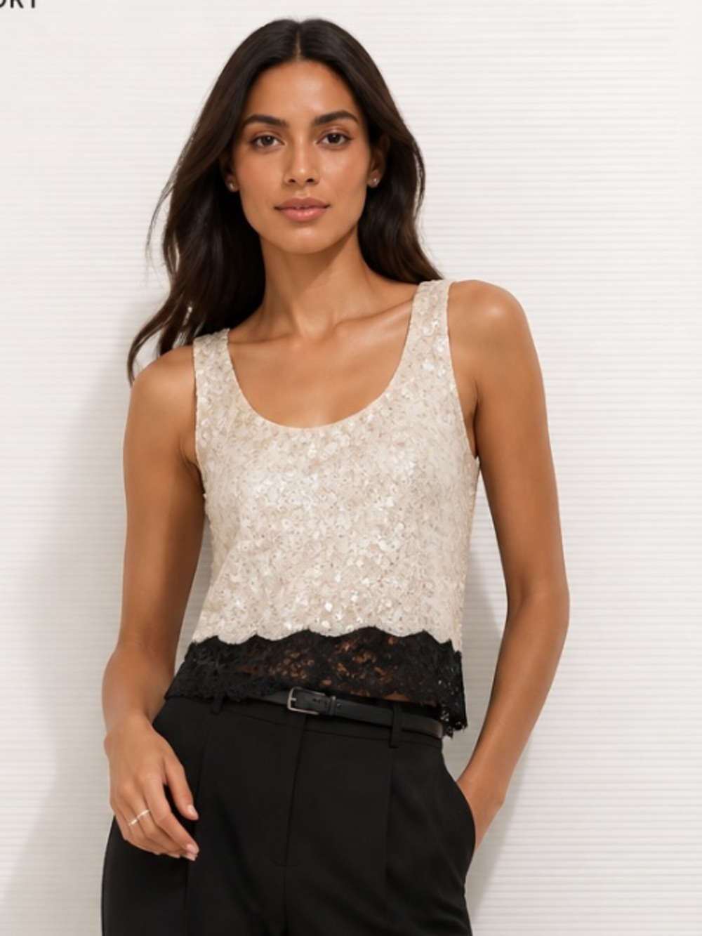 J Crew Colorblock Sequined Tank Top Black Ivory Party Holiday Small